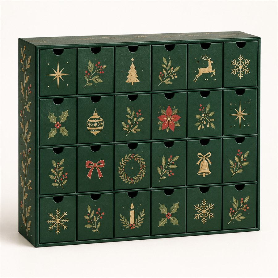 Forest green Christmas advent drawer gift box