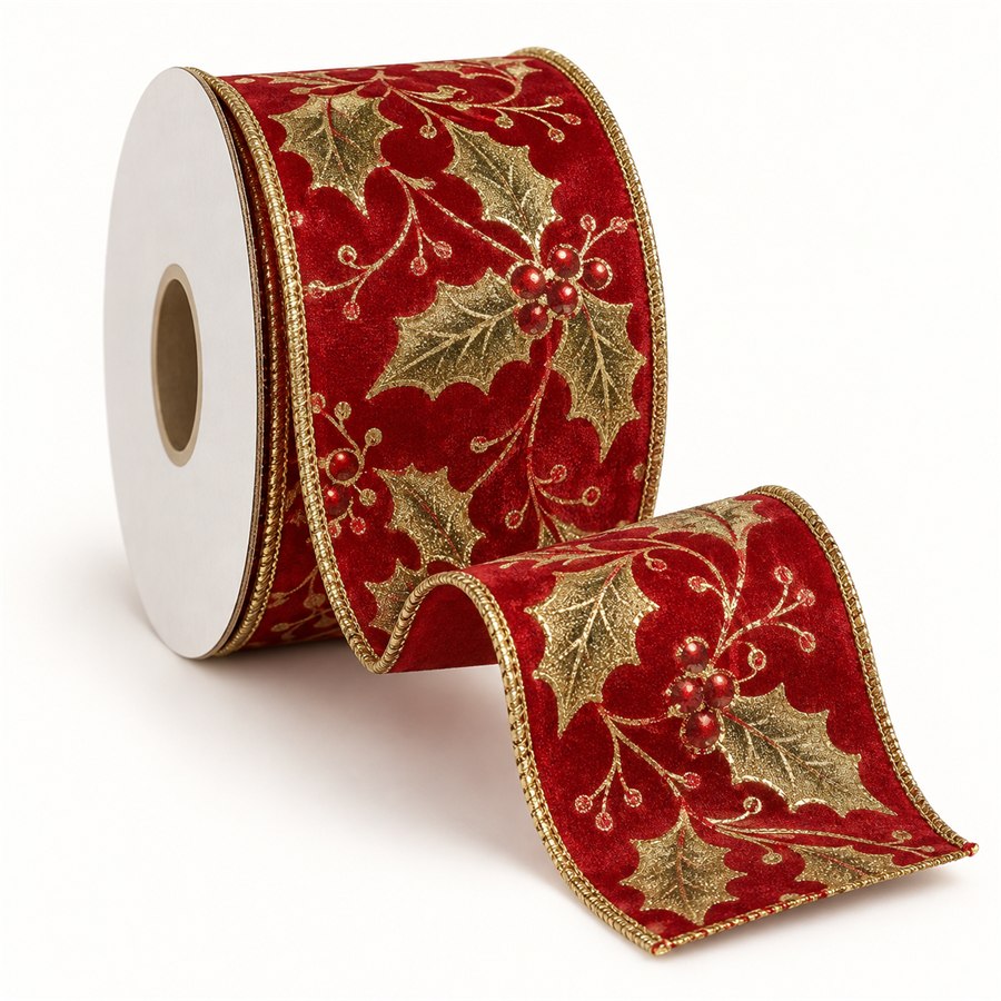 Red and gold wired Christmas ribbon